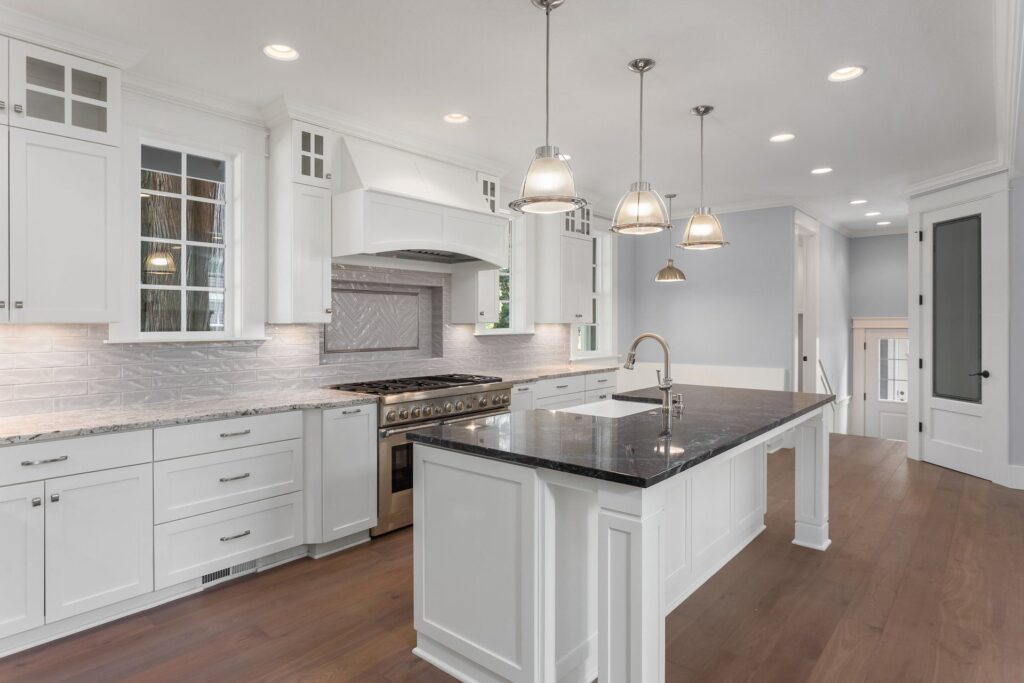 Kitchen remodel with new electrical, pendant lights and recessed lighting