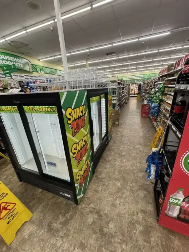 Grocery store aisle with bright new LED lighting